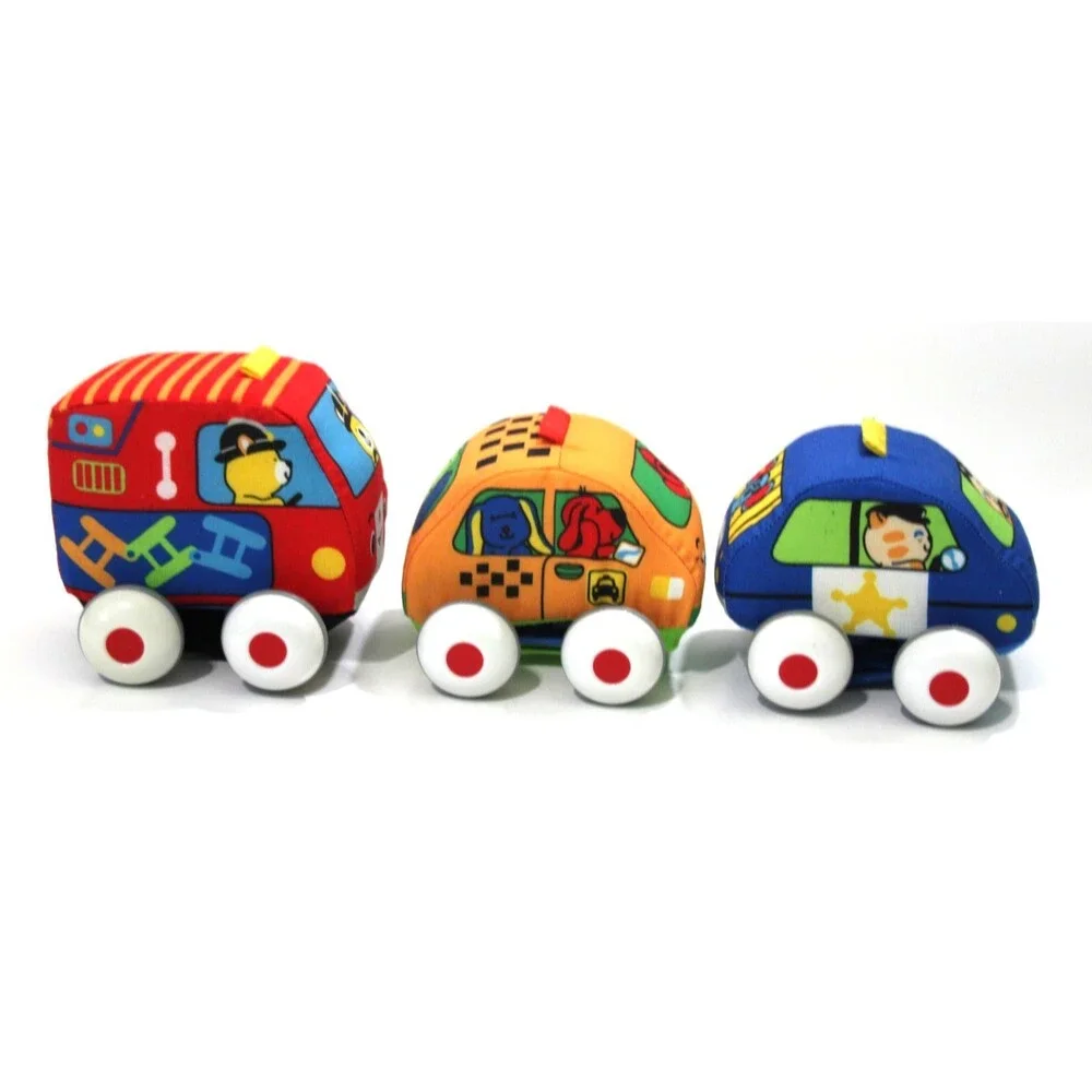 Melissa & Doug K’s Kids Pull Back Vehicles Lot of 3 Soft Toys Fire Truck Taxi